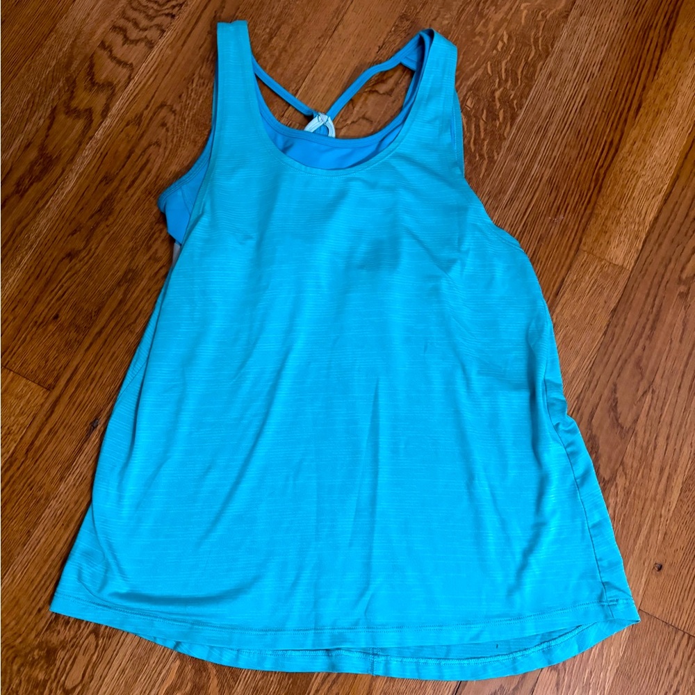 Blue tank with built in bra
